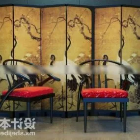 Chinese Chair With Vintage Backwall 3d model