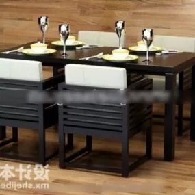 Chinese Wood Table And Chair Upholstery Style 3d model