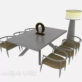 Chinese Modern Table And Chair With Lamp Set 3d model