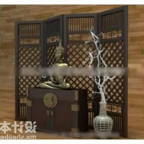 Chinese Display Cabinet With Wood Partition Screen 3d model