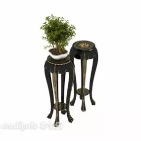 Chinese Vintage Stool With Plant Potted 3d model
