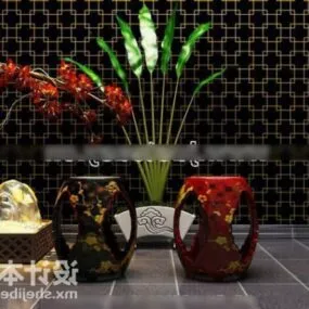 Vintage Chinese Stool Set 3d model