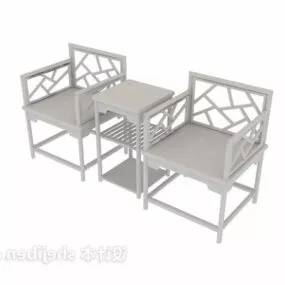 Chinese White Table And Chair Furniture 3d model