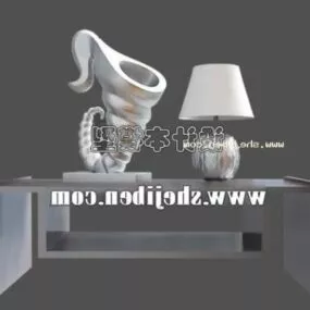 Coffee Table With Table Lamp And Horn Decoration 3d model