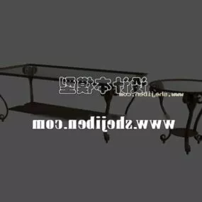 Set Of Coffee Table Rectangular And Round Table 3d model