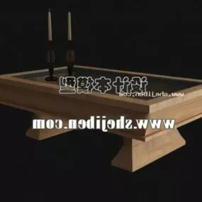 Wood Coffee Table Glass Top With Candle 3d model