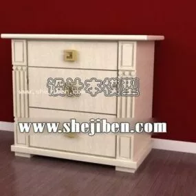White Bedside Table Greek Frame Style 3d model