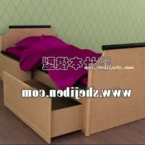 Single Bed Wooden Material With Drawer 3d model
