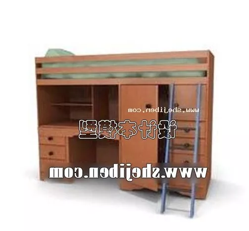 Children Bunked Bed With Stair 3d model