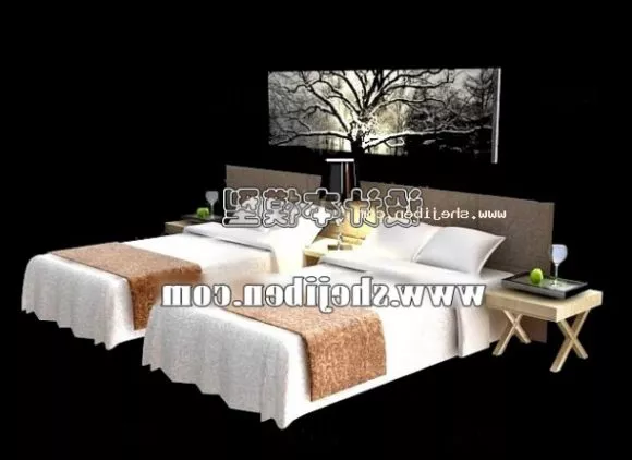 Old Style Bed With Red Blanket 3d model