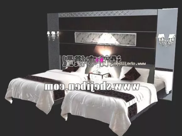 Full Bedroom Set With Round Mirror On Wall 3d model