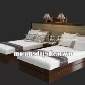 Hotel Two Single Bed Bedroom Furniture 3d model