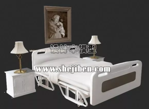 Wooden Platform Bed With Pillow Mattress 3d model