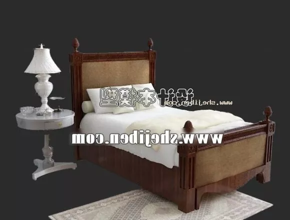 Small Single Bed With Nightstand 3d model