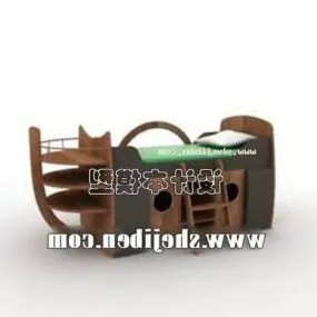 Children Bed Carving Style Wooden Furniture 3d model