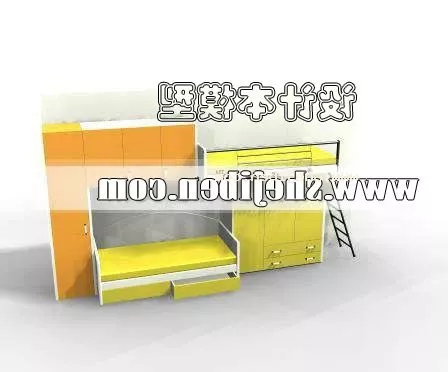 Double Bed With Blanket Strip Pattern 3d model