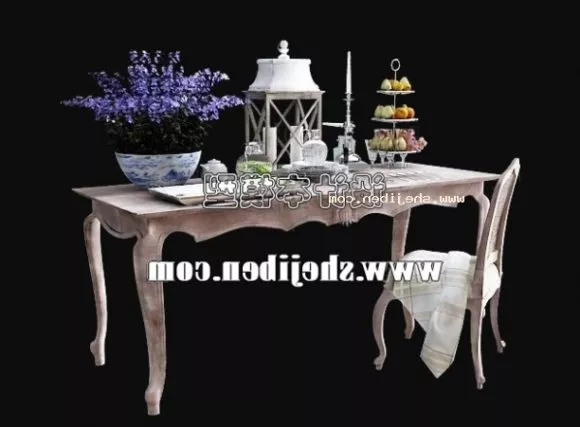 European Wood Table With Decorating 3d model European Wood Table With Decorating 3d model
