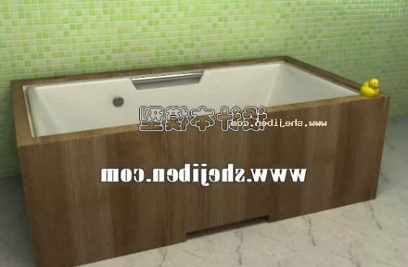 Porcelain Bathtub With Wooden Cover 3d model