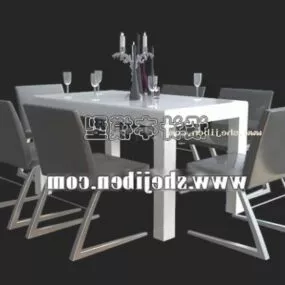 Modern White Dinning Table And Chair 3d model