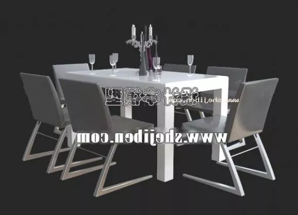 Modern White Dinning Table And Chair 3d model Modern White Dinning Table And Chair 3d model