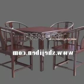 Chinese Wood Chairs And Tea Table 3d model