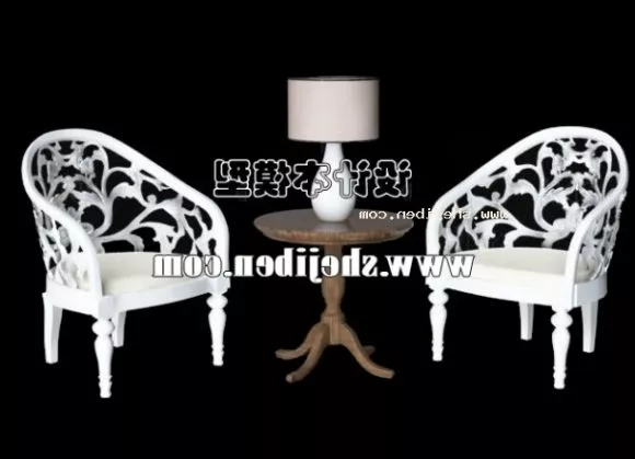 Carving Chair And Round Table 3d model Carving Chair And Round Table 3d model