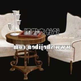 Antique Coffee Table And Chair Set V1 3d model