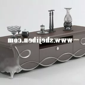 European Wooden Tv Cabinet With Decorating 3d model