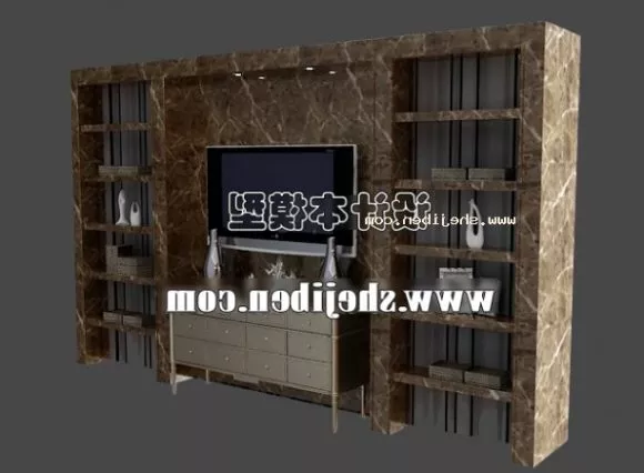Modern Wine Cabinet Shelf With Counter Combined 3d model