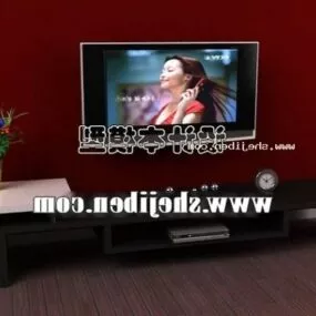 Black Wood Tv Cabinet With Tv On Wall 3d model
