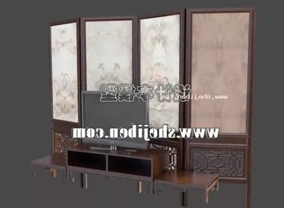 Wood Wine Cabinet With Dining Table 3d model