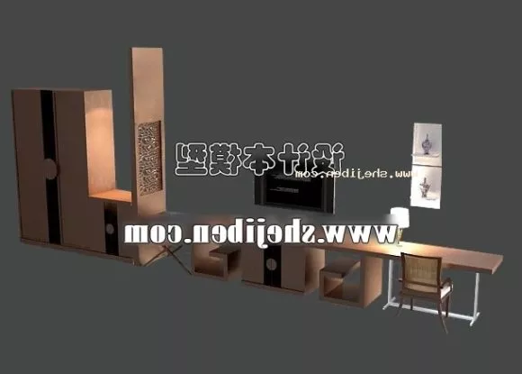 Rectangular Glass Table With Square Leg 3d model