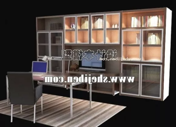 Wooden Cabinet With Shelf And Small Statue Decoration 3d model