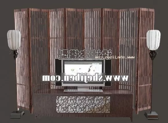 Home Tv Cabinet With Back Wooden Screen 3d model Home Tv Cabinet With Back Wooden Screen 3d model