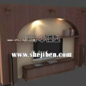 Wood Tv Cabinet With Curved Back Wall 3d model