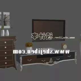 Antique Tv Cabinet With Vintage Desk 3d model