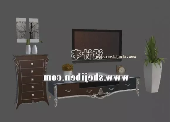 Reception Desk With Carved Corner Decoration 3d model
