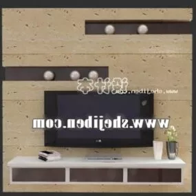 Tv Cabinet With Flat Wood Wall Shelf 3d model