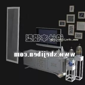 Tv Cabinet With Picture Frame On Wall 3d model