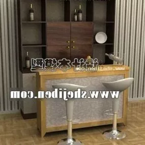 Brown Wine Cabinet With Bar Chair 3d model