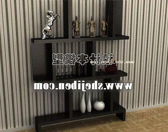 Tv On Wooden Shelf With Vase Pot Plant 3d model