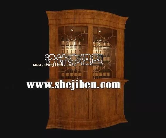 Wooden Wine Cabinet Arc Top Shape 3d model