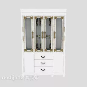 White Wine Cabinet With Glass Panel Covered 3d model