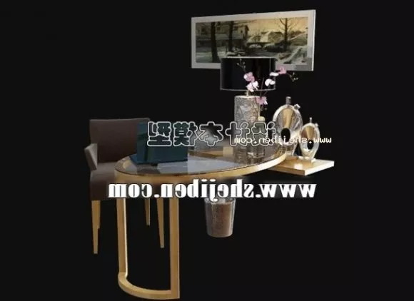 Red Wood Desk With Under Cabinet 3d model