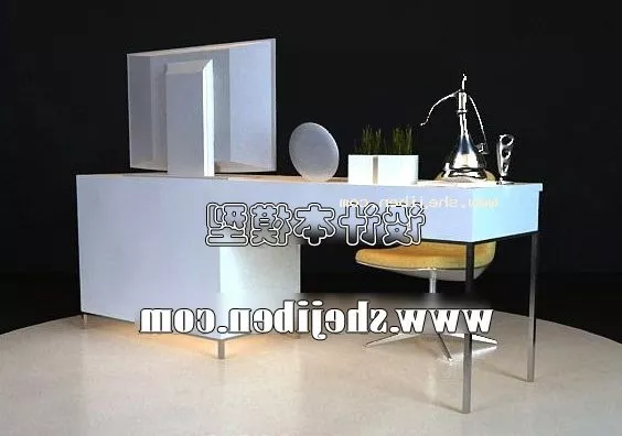 White Work Desk With Chair And Pc 3d model White Work Desk With Chair And Pc 3d model