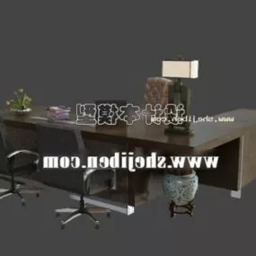 Corner Work Desk Table And Chairs 3d model