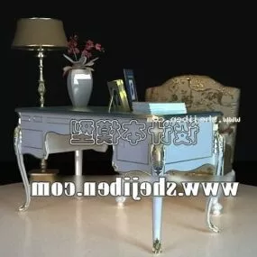 European Desk With Chair And Tableware 3d model
