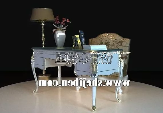 European Desk With Chair And Tableware 3d model European Desk With Chair And Tableware 3d model
