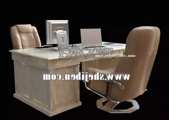 Wood Executive Office Desk With File Drawers 3d model