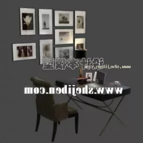 Work Desk With Chair And Wall Photo Frame Decorative 3d model